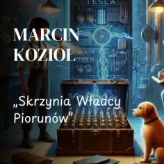 Marcin Kozioł i jego "Skrzynia Władcy Piorunów" w pracowni pełnej tajemnic. Stary wynalazca z psem przygląda się niezwykłemu artefaktowi.