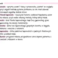 Postacie z książki "Szatan z siódmej klasy": sprytny Adam Cisowski, profesor Paweł Gąsowski, Iwo, Ewa i Wanda Gąsowscy, Staszek Burski.