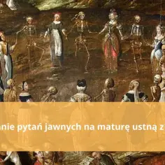 Obraz przedstawia motyw danse macabre: szkielety tańczą z ludźmi różnych stanów, przypominając o nieuchronności śmierci.