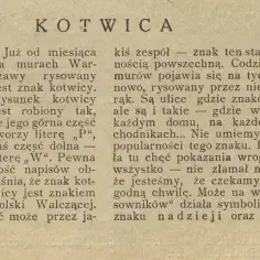 Znak Polski Walczącej, kotwica, rysowana na murach Warszawy, symbol nadziei i niezłomności.