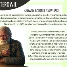 Skawiński, bohater "Latarnika", to stary emigrant polityczny, który po latach walk szuka spokoju jako latarnik, skrywając tęsknotę za ojczyzną.