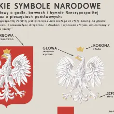 Biały orzeł w koronie, symbol Polski, na czerwonej tarczy. Opis polskie symbole narodowe.