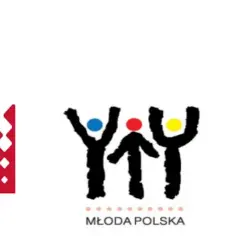 Logo Młodej Polski: czerwona korona i sylwetki ludzi z kolorowymi głowami, nawiązujące do ducha neoromantyzmu.