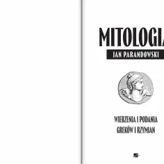 Okładka "Mitologia" Jana Parandowskiego, część 1: Grecja. Wizerunek uskrzydlonej głowy w medalionie.