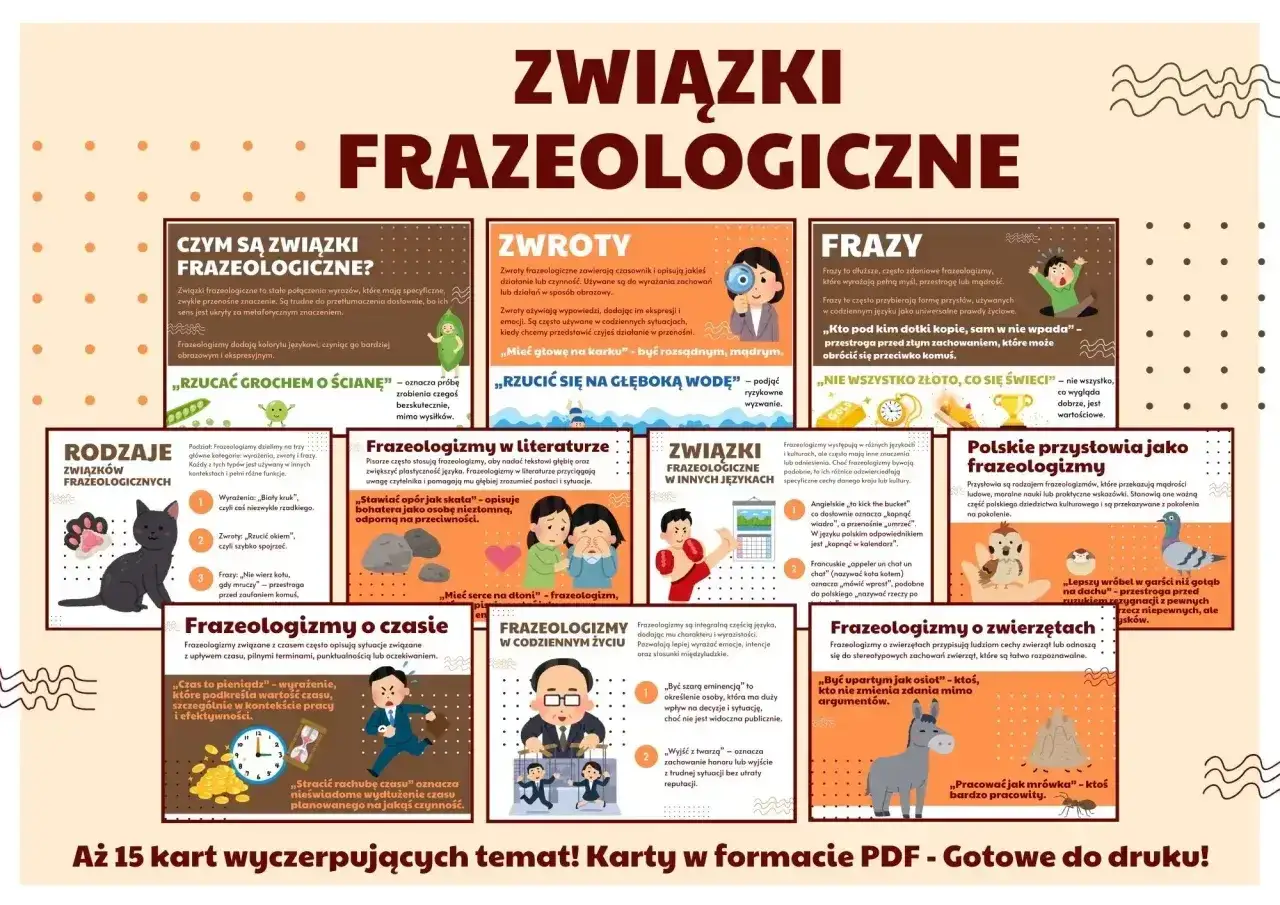 Co to frazeologizm? To stałe połączenie wyrazów o przenośnym znaczeniu, które dodaje językowi barwności i ekspresji.