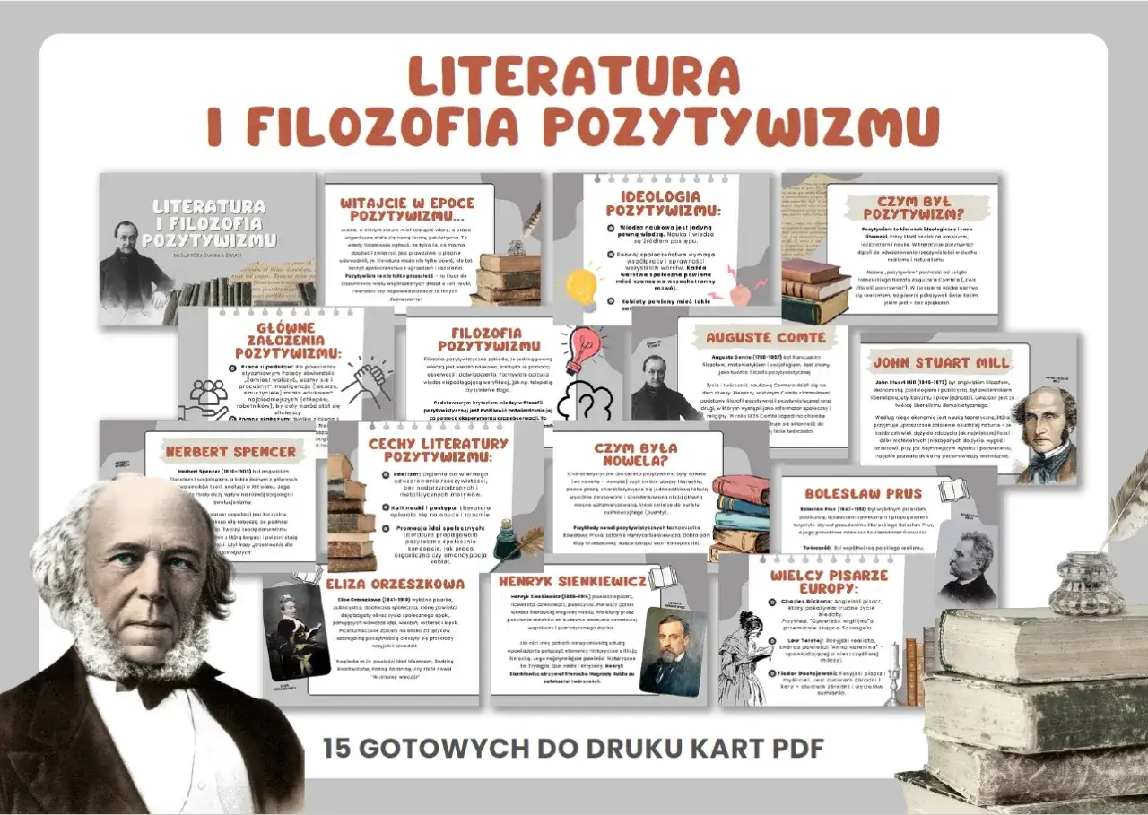 Praca u podstaw, czyli fundamenty pozytywizmu. Ilustracja przedstawia kluczowe założenia, cechy literatury i wybitnych przedstawicieli tego nurtu.